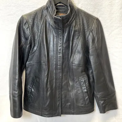 Women’s Quince Black Leather Jacket, Small