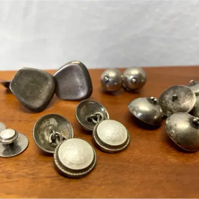 Sterling Silver Cuff Links & Button Earrings 