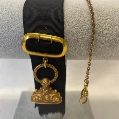 Victorian Watch Fob Mourning Ribbon Seal Pendant Antique