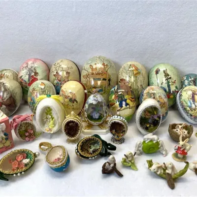 Vintage Easter Bunny Eggs And Figurines