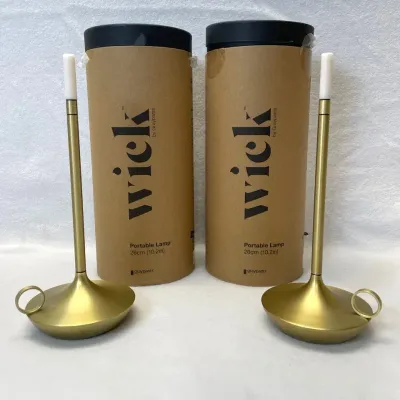 Graypants Wick Portable LED Rechargeable Lamp Brass Finish, 2pcs