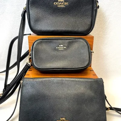 Coach Black Pebbled Leather Handbags, 3pcs