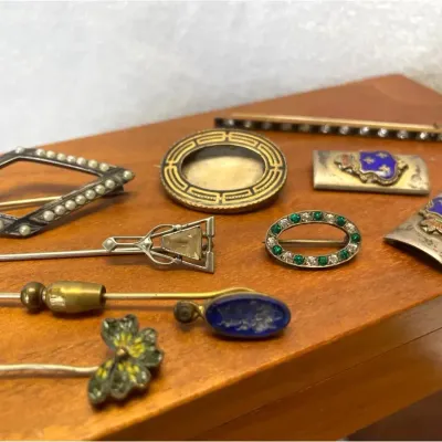 Antique Straight Pins, Brooches, & Buckle With Sterling Silver