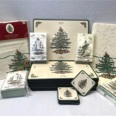 Spode Christmas Tree Mats, Napkins, Table Cloths And Coasters 