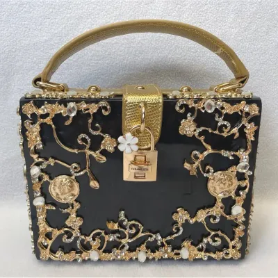 Verano Hill Acrylic Box Black Evening Handbag, NEW
