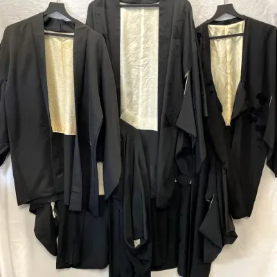 Handmade Black Kimono Robe Collection, 5pcs