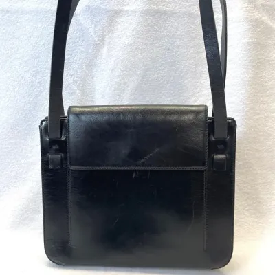 Tardini Black Calfskin Leather Shoulder Bag