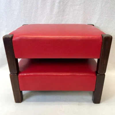 MCM Red Leather Stackable Footstools, 2pcs
