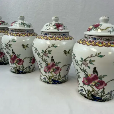 Fanquare Porcelain Ginger Jar Airtight Canisters Chinese Ripe Peach