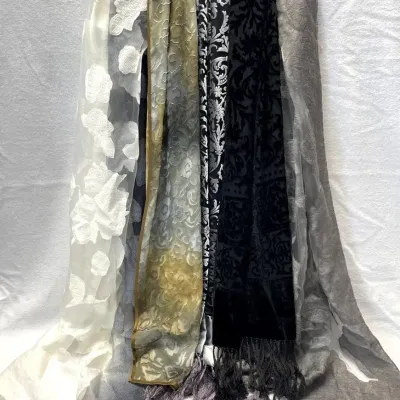 Floral Burnout Velvet And Sheer Organza Panel Scarves,5 Pcs