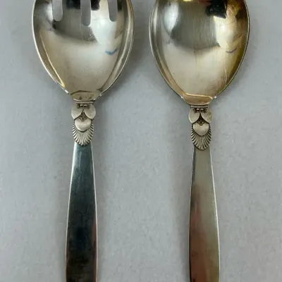 Georg Jensen Sterling Silver “Cactus” Salad Serving Set