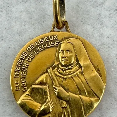 18k Gold St. Therese de Lisieux Medal