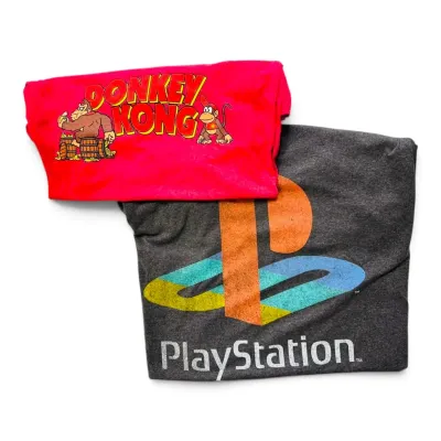 Men’s Graphic T-Shirts: PlayStation (3XLT) & Donkey King (2X) 