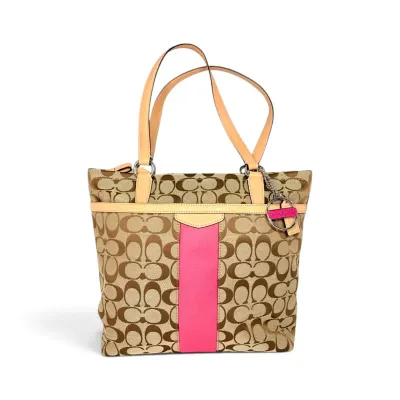 Coach Brown & Pink Signature Tote (L1305-F28504) With COA!