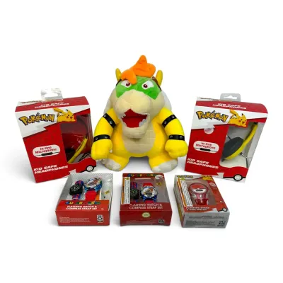 Bowser Plush, Pokemon Headphones & Watch, Super Mario Watches