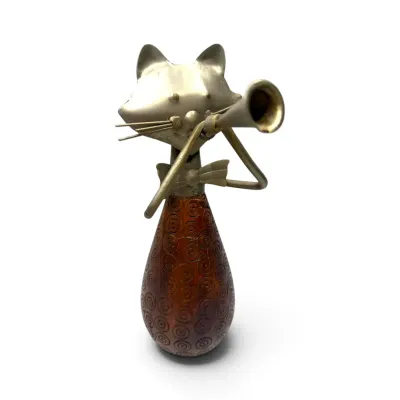 1990s Pier 1 Carved Wood and Metal Jazz Cat