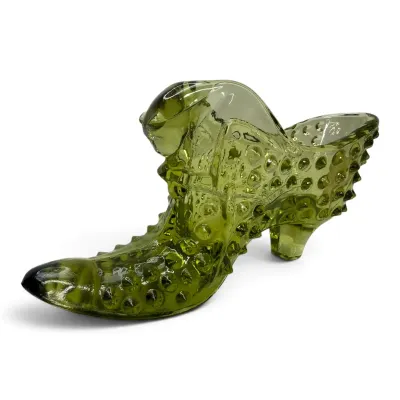 Fenton Art Glass Green Hobnail Shoe Figurine