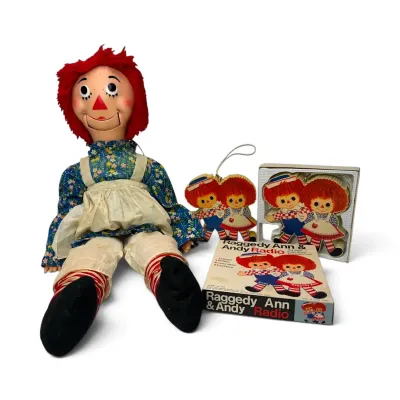 1973 Raggedy Ann Doll Bobbs-Merril Co. & 2 Raggedy Ann & Andy Radios
