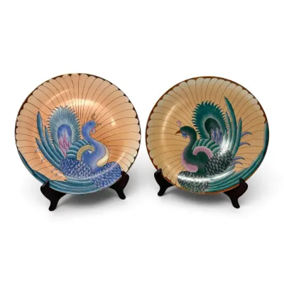20th Century Japanese Porcelain Peacock Plates; Shibayama & The Srednick Collection