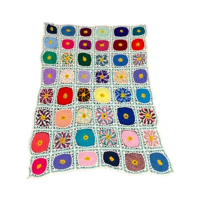 Vibrant Crochet Circle Pattern Blanket (80" x 60")