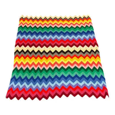 Rainbow Crochet Zig-Zag Pattern Blanket (72" x 78”)