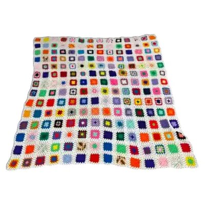 Vibrant Crochet Square Pattern Blanket (88" x 88”)