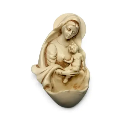 Virgin Mary Holding Child Italian Marble Wall Sculpture