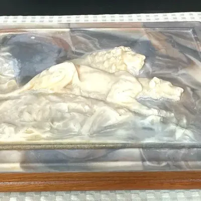 Carved Marble Lion & Lioness Jewelry/Trinket Box