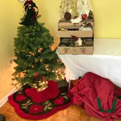 Artificial Christmas Tree with Skirt, Ornaments & Angel Tree Toppers