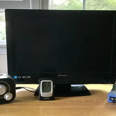 Emerson HDTV with Dreamsky Radio, Westclox Clock & Linksys Router