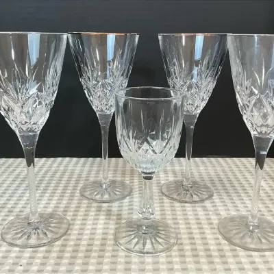 5 Clear Cut Crystal Glasses