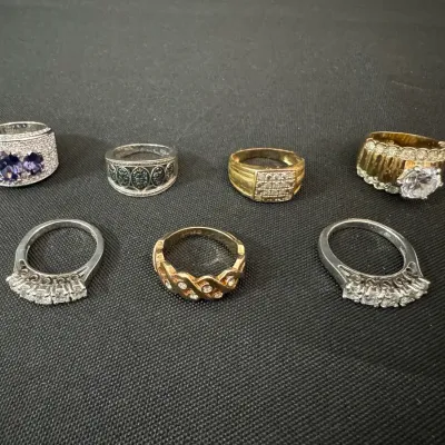 Sterling Silver 925 & 18K HGE (Heavy Gold Electroplate)  Stamped Ring Collection | 7 Rings w/ Stones