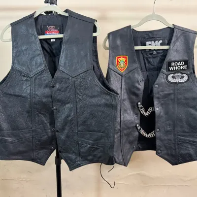 Men’s Black Leather Motorcycle Vests | Bikers Leather & FMC | Size 50 & 42