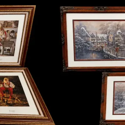 Framed Christmas Art Collection | 4 Tom Browning Santa Prints & 3 Winter Scenes