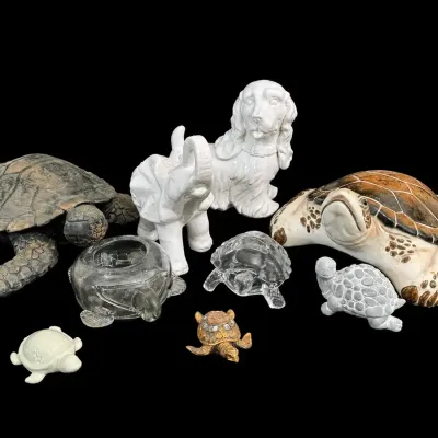 Turtle Figurine Collection With Ceramic Dog & Elephant | Glass & Decorative Sculptures