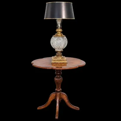 Floral Top Pedestal End Table & Cut Glass Table Lamp | Traditional Décor