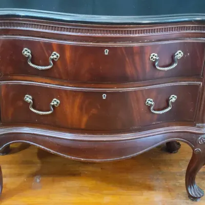 Thomasville Serpentine Nightstands | Pair With Marble Tops & Carved Cabriole Legs