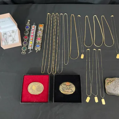 Gold-Tone Necklaces, Costume Jewelry & NRA Golden Eagles Belt Buckles
