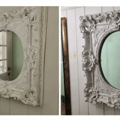 Ornate White Wall Mirrors | Carved Rococo Style Frames | Set Of 2