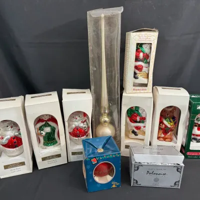 Christmas Tree Topper & Glass Ornaments | Kurt S. Adler Polonaise, Santa & Snowman