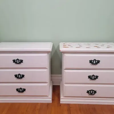 Matching White 3-Drawer Nightstands | Pair With Decorative Black Hardware