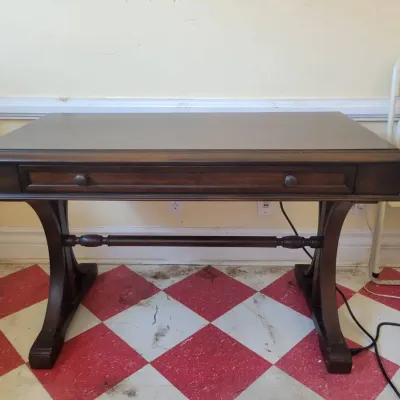Wood Writing Desk With Drawer & Built-In Power Outlets | USB Charging Station