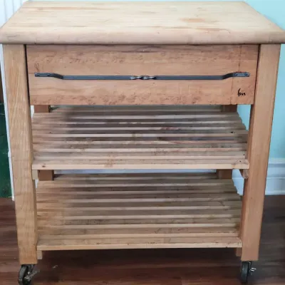 Butcher Block Kitchen Cart | Solid Wood Rolling Island With Drawer & Shelves