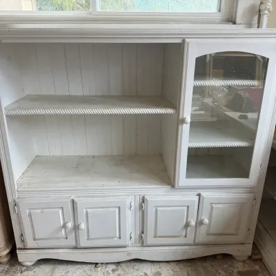 White Display Cabinet & Bookcase | Glass Door, Open Shelves & Lower Storage