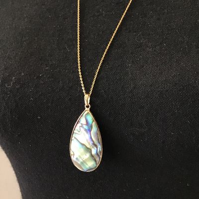 Beautiful Abalone shell double sided teardrop, necklace, makers, mark,