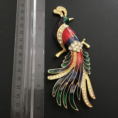 5 Inch Rhinestone Enamel Statement Brooch Bird of Paradise