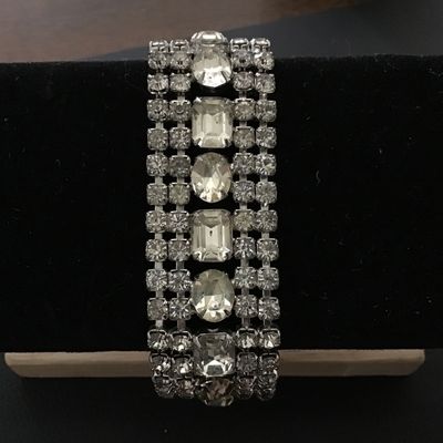 Weiss Vintage Rhinestone Signed Wide Bracelet