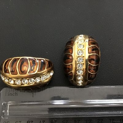 Gorgeous Statement Large Rhinestone Enamel Vintage clip on Excellent 2 inch.