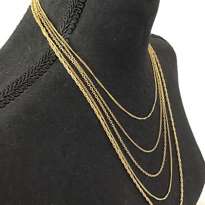 Vintage gold tone, five strand statement, necklace, gold tone chain