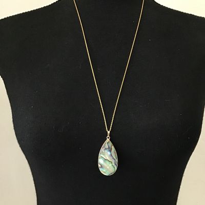 Beautiful Abalone shell double sided teardrop, necklace, makers, mark,